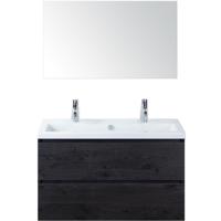 Vogue Badmeubelset 100 cm - Greeplijst in Kleur - Black Oak - Keramische Wastafel Wit 2 Kraangaten met Spiegel