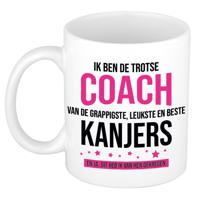 Cadeau koffie/thee mok voor coach/trainer - roze - trotse coach - keramiek - 300 ml - thumbnail