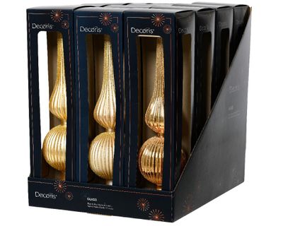 Piek glas d8h31 cm goud/parel a3 kerst Decoris - Decoris