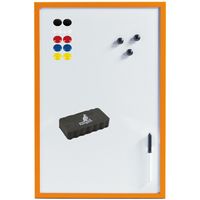 Magnetisch whiteboard/memobord met marker/wisser/magneten - 40 x 60 cm - oranje - thumbnail