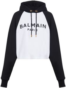 Balmain hoodie crop à logo imprimé - Blanc