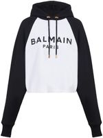 Balmain logo-print cropped hoodie - Blanc