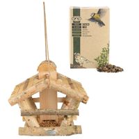 Vogelhuisje/voedersilo hout 30 cm inclusief vogelvoer