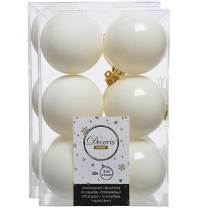 Decoris kerstballen - 24x st - wol creme wit - 6 cm - kunststof - mat/glans - kerstversiering