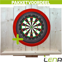 Lena Professional Dartbord + Lena Dartbordverlichting Basic Rood + Lena Wooden Wall Protector