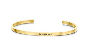 Key Moments 8KM-B00038 Stalen open bangle met tekst i am strong zirkonia one-size goudkleurig