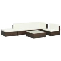 6-delige Loungeset met kussens poly rattan bruin