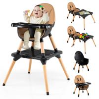 6 in 1 Baby Hoogstoel met Bouwsteentafel & Afneembaar Dubbelblad Kinderhoogstoel Bruin
