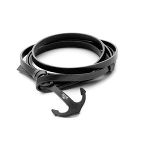 Frank 1967 7FB 0207 Wikkelarmband Anker staal/leder zwart 22 cm