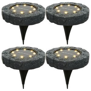 4x solar prikspots/tuinspots led - kunststeen - steengrijs - 11 x 2 cm