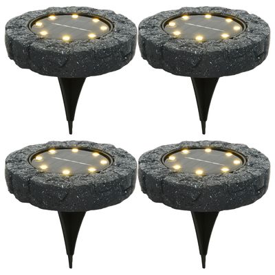 4x solar prikspots/tuinspots led - kunststeen - steengrijs - 11 x 2 cm