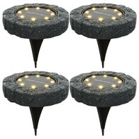 4x solar prikspots/tuinspots led - kunststeen - steengrijs - 11 x 2 cm - thumbnail