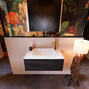 Badkamermeubelset Mondiaz Erin 80 cm met 1 Lade met RIDGE Wastafel Midden Talc met 1 kraangat Greeploos Mat Antracite