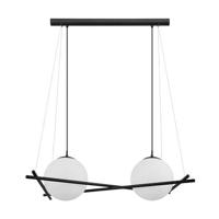 EGLO Hanglamp - E27 - 2lichts - Staal - Zwart | Glas opaal-mat - Wit