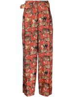 Alberto Biani pantalon en soie à imprimé animalier - Rouge