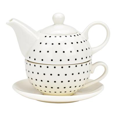 Set van 3 theepotten, stippendecor, van wit porselein (B/H/D) 15x16x15 cm 400 ml/250 ml