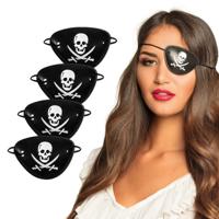 Piraten ooglapjes met logo - zwart - 8x stuks - met elastiekje - kunststof - kinderen en volwassenen