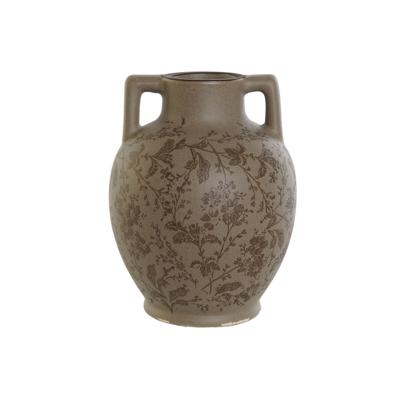 Vaas Home ESPRIT Bruin Groen Keramiek Blad van een plant 17 x 17 x 22 cm