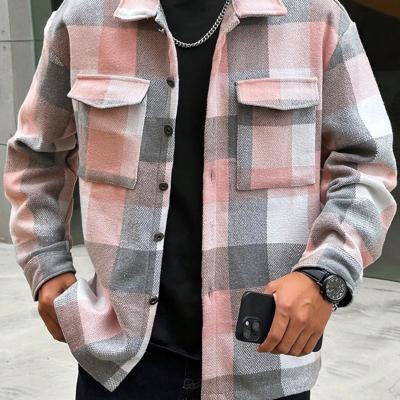 Bon&Bon Men's Plaid Print Tweed Overshirt - Casual Flap Pocket Jacket Multicolor-3 / S