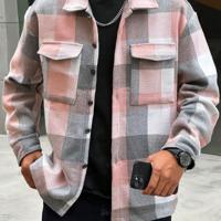 Bon&Bon Men's Plaid Print Tweed Overshirt - Casual Flap Pocket Jacket Multicolor-3 / S
