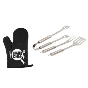 Barbecue/bbq gereedschap 3-delige set 33 cm van RVS met BBQ handschoen Masterchef