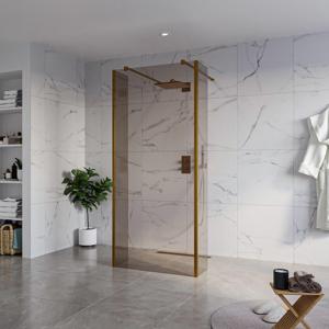 Fortifura Galeria Vrijstaande Inloopdouche - 90x200cm - Rookglas - antikalk - 8mm veiligheidsglas - 2 zijwanden 40cm - wandsteunen en hoekprofielen - Geborsteld koper PVD (Koper) SW927772 2x/SW797938/SW797934 2x/SW876703 2x
