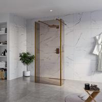 Fortifura Galeria Vrijstaande Inloopdouche - 90x200cm - Rookglas - antikalk - 8mm veiligheidsglas - 2 zijwanden 40cm - wandsteunen en hoekprofielen - Geborsteld koper PVD (Koper) SW927772 2x/SW797938/SW797934 2x/SW876703 2x