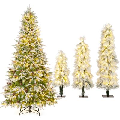 Set Kunstkerstbomen Met Sneeuweffect En Warme Ledverlichting Inclusief 225 cm En Set Van 3 Bomen Met Variabele Hoogte