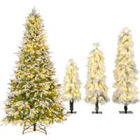Set Kunstkerstbomen Met Sneeuweffect En Warme Ledverlichting Inclusief 225 cm En Set Van 3 Bomen Met Variabele Hoogte