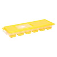 Tray met ijsklontjes/ijsblokjes vormpjes 12 vakjes kunststof geel met afsluitdeksel - thumbnail