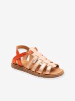 BELLA leren sandalen met klittenbandsluiting, metallic look, meisje BISGAARD goudroze