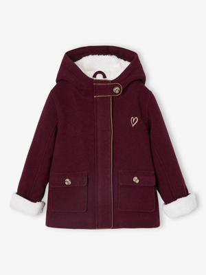 Mantel met capuchon van wol met sherpa voering voor meisjes bordeauxrood