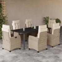 7-delige Tuinset met kussens poly rattan beige
