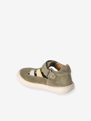Babysandalen met klittenbandsluiting van leer voor de eerste stapjes kaki
