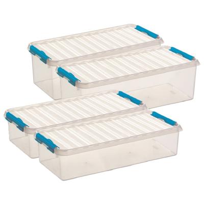 Sunware Q-Line opberg boxen set 4x stuks - 2 maten - 6.5 en 9.5 liter - kunststof - transparant/blau