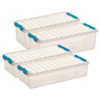 Sunware Q-Line opberg boxen set 4x stuks - 2 maten - 6.5 en 9.5 liter - kunststof - transparant/blau