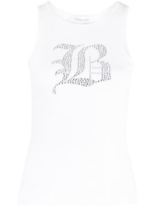 Blumarine rhinestone-logo ribbed tank top - Blanc