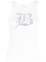 Blumarine rhinestone-logo ribbed tank top - Blanc