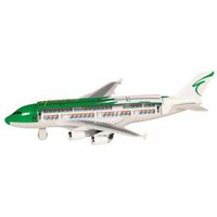 Speelgoed passagiers vliegtuig groen/wit 19 cm