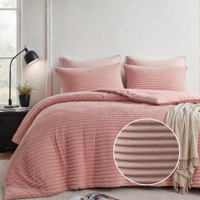 Dekbedovertrek Teddy Rib - Tweepersoons (200x200 Cm) - Zacht Roze Microvezel Teddy - Strepen - Fresh And Co - Dekbed-Discounter.nl