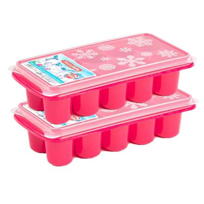Plasticforte ijsklontjes bakjes - 6.5 cm - 2x stuks - trays met deksel - roze - kunststof Plasticforte ijsklontjes bakjes - 6.5 cm - 2x stuks - trays met deksel - roze - kunststof