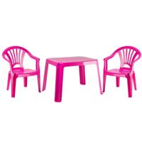 Tuinstoelen en tafel set - voor kinderen - kunststof - roze - 2x stoelen - buiten