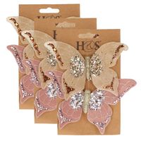 6x stuks kunststof decoratie vlinders op clip roze en beige 10 x 15 cm - Kunstbloemen - thumbnail
