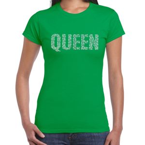 Glitter Queen t-shirt groen rhinestones steentjes voor dames - Glitter shirt/ outfit