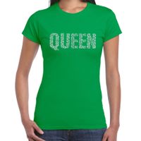 Glitter Queen t-shirt groen rhinestones steentjes voor dames - Glitter shirt/ outfit - thumbnail