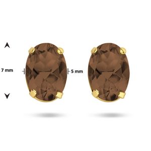 Oorknoppen geelgoud-rookkwarts 2 x 0.72 ct bruin 7 x 5 mm