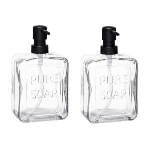 Luxe zeeppompje/dispenser PURE - 2x - helder transparant - glas - 18 x 10 cm - 570 ml