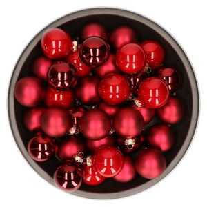 Kerstballen set van glas 36x stuks rood tinten 6 cm