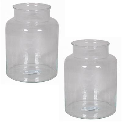 Vaas melkbus - 2x - smalle hals - glas - transparant - 19 x 25 cm - Bloemenvazen
