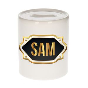 Naam cadeau spaarpot Sam met gouden embleem